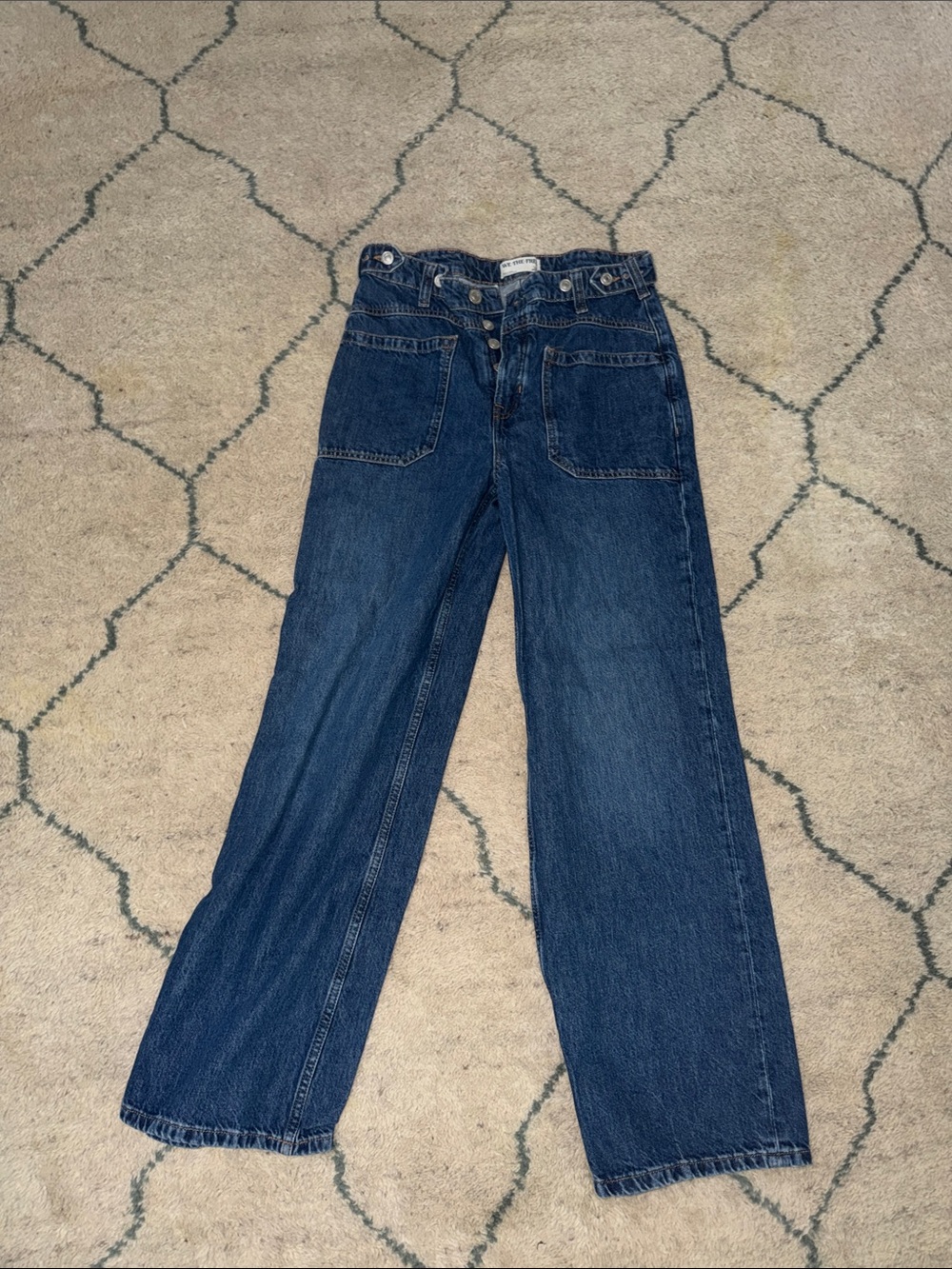 Free People Straight-Leg Jeans in Dark Blue Denim